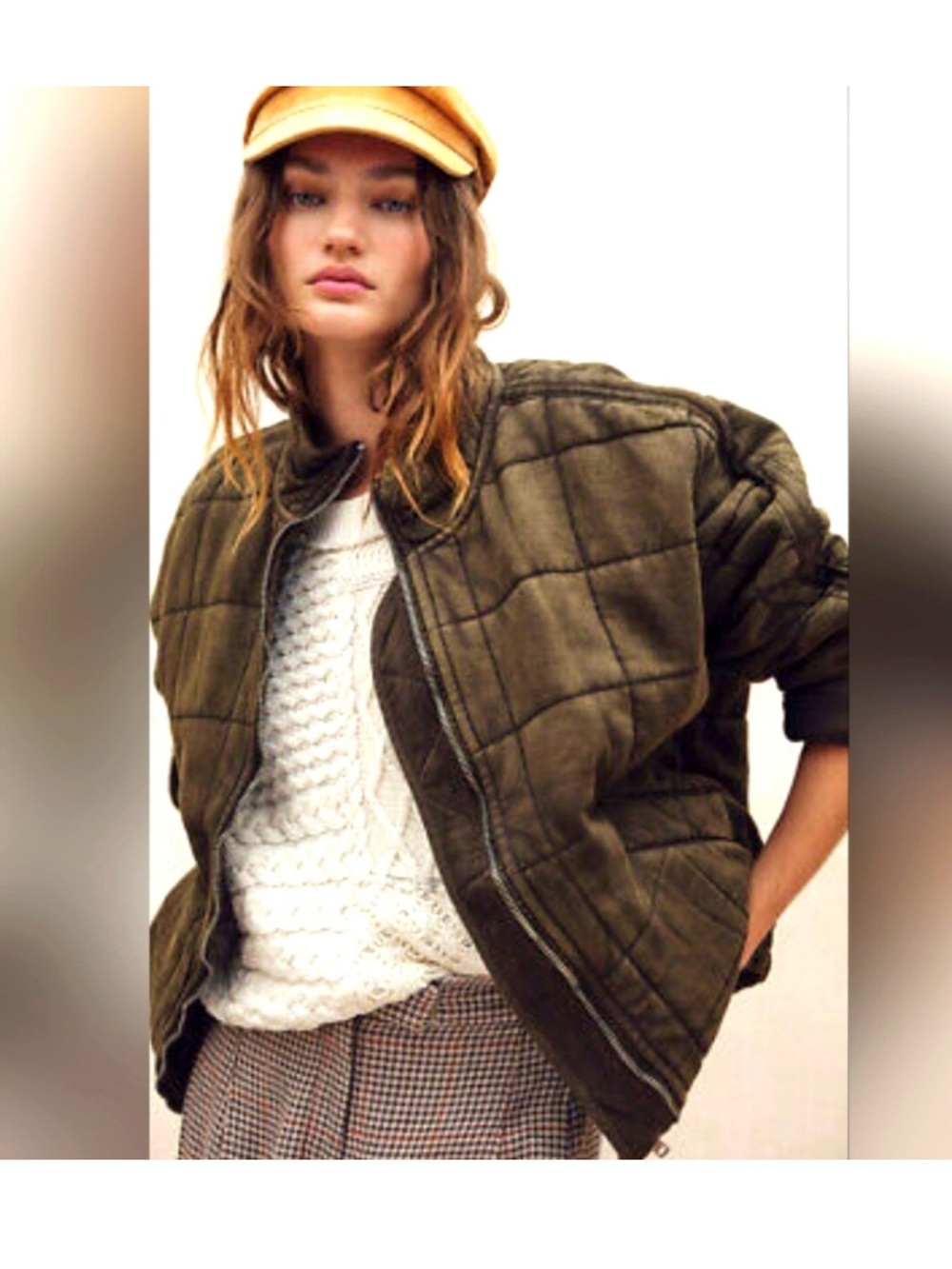 Free People Dolman Quilted Knit Jacket Medium Army Green
